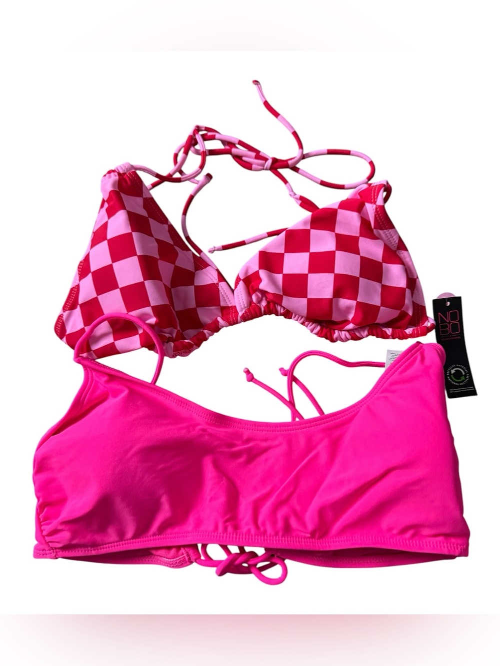 NOBO NWT Juniors Lot 2 Bikini Tops XL Pink Checkered Triangle Bralette